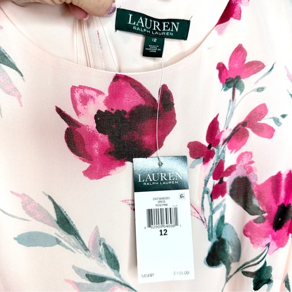 NWT Lauren Ralph Lauren Floral Print Georgette Dress Pink Rose SZ 12 - Picture 10 of 16